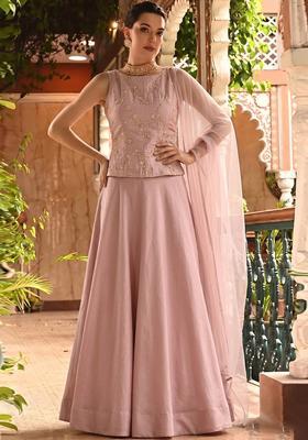 Dusty Pink Embroidered Chanderi Lehenga Set