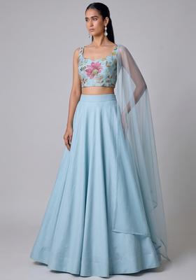 Light Blue Embroidered Organza Lehenga Set