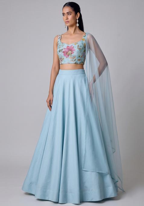Light Blue Embroidered Organza Lehenga Set