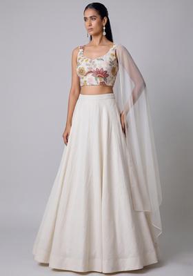 White Embroidered Organza Lehenga Set