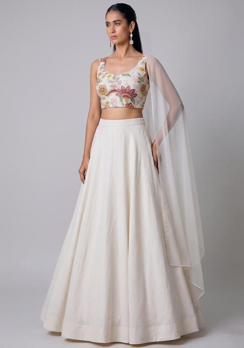 White Embroidered Organza Lehenga Set