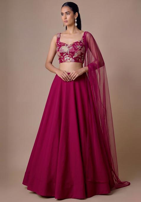 Magenta Embroidered Organza Lehenga Set