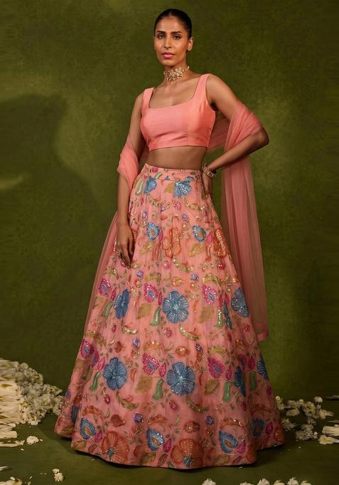 Coral Printed Lehenga Set