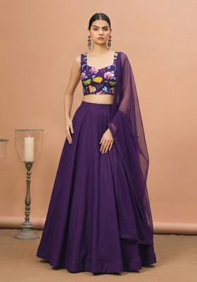 Deep Purple Printed Chinon Lehenga Set