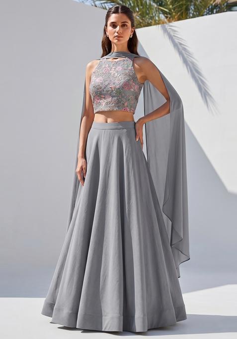 Slate Grey Sequin Crepe Lehenga Set
