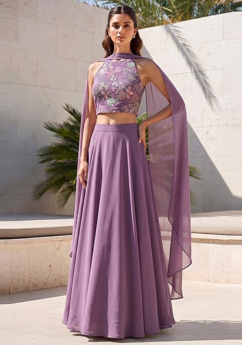 Mauve Sequin Crepe Lehenga Set