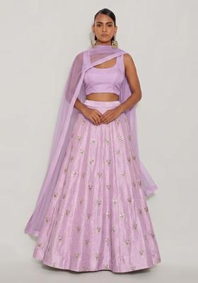 Lavender Embroidered Silk Blend Lehenga Set