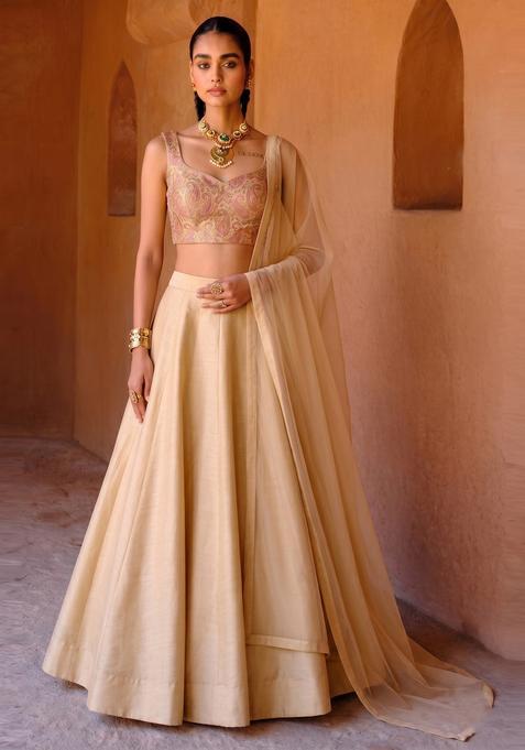Beige Printed Fusion Set