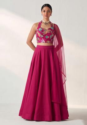 Magenta Printed Crepe Lehenga Set