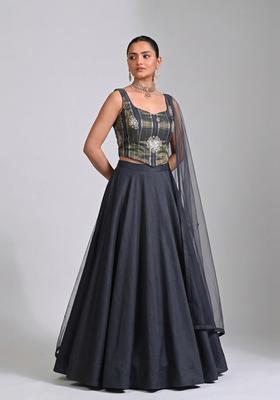 Charcoal Grey Tissue Lehenga Set