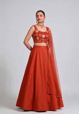 Rust Orange Tissue Lehenga Set