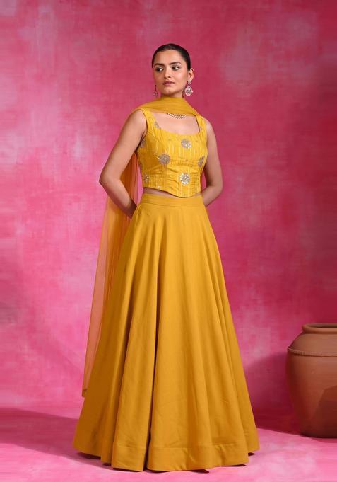 Mustard Yellow Tissue Lehenga Set