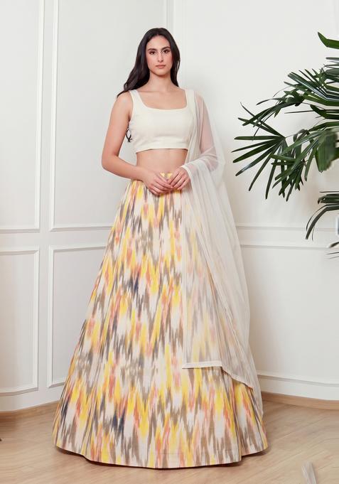 Off-White Printed Crepe Lehenga Set