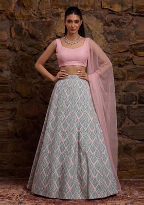 Pastel Pink Printed Crepe Lehenga Set