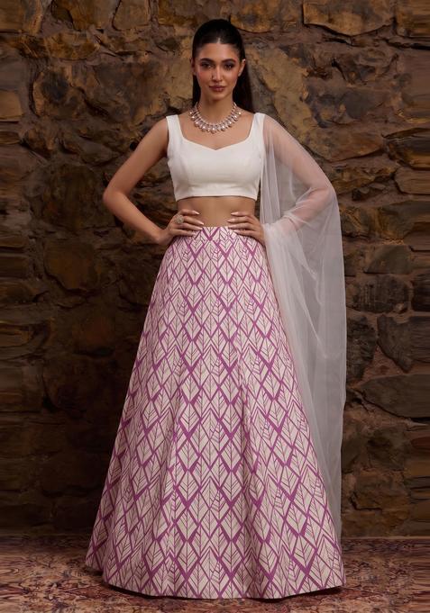 Lavender Printed Crepe Lehenga Set