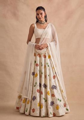 Off-White Printed Silk Blend Lehenga Set