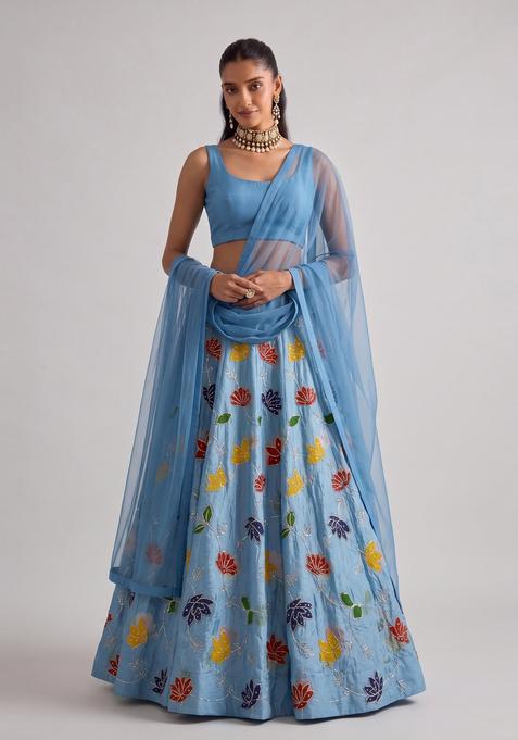 Powder Blue Embroidered Lehenga Set
