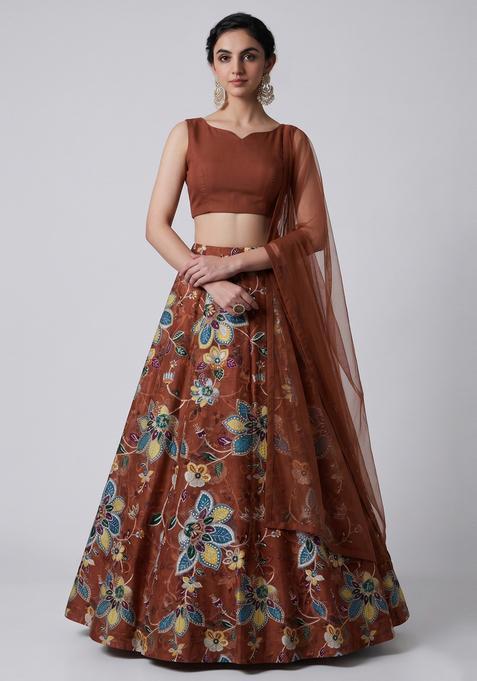Copper Brown Embroidered Lehenga Set