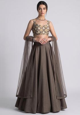 Grey Georgette Lehenga Set