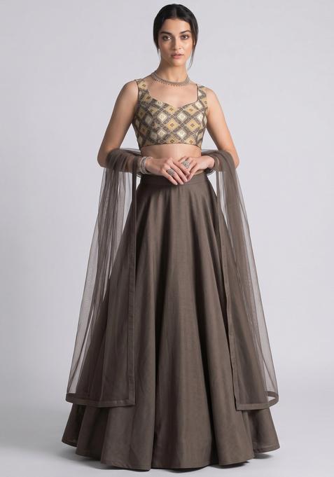 Grey Georgette Lehenga Set