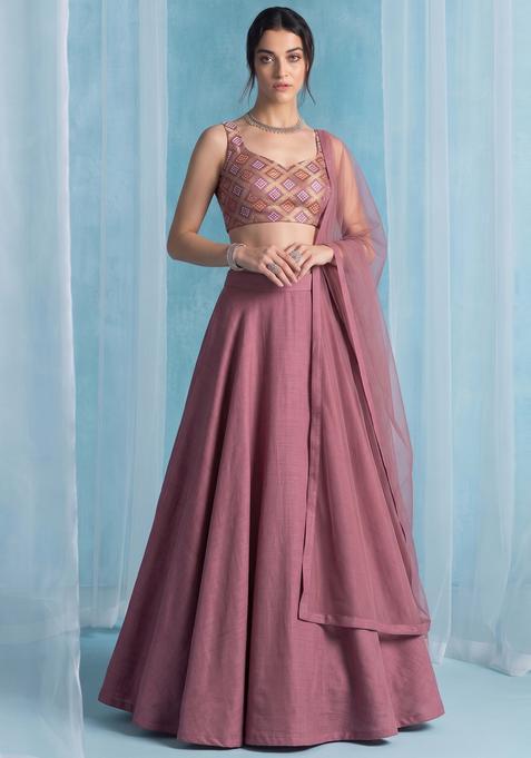 Dusty Mauve Georgette Lehenga Set