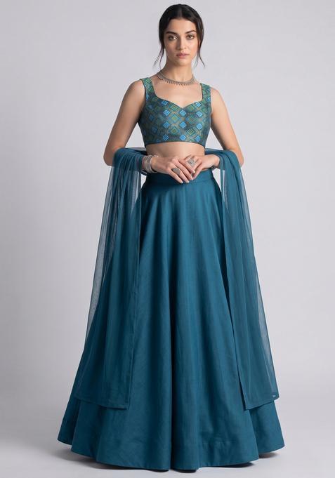 Teal Blue Georgette Lehenga Set