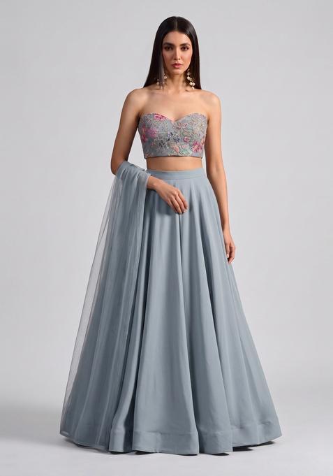 Steel Grey Sequin Crepe Lehenga Set