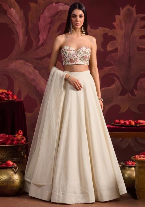 Off-White Sequin Crepe Lehenga Set