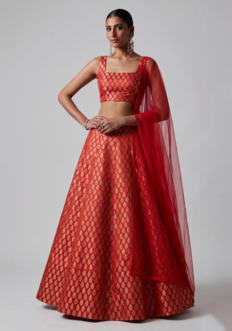 Red Brocade Lehenga Set