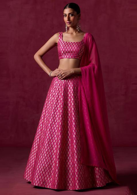 Pink Brocade Lehenga Set