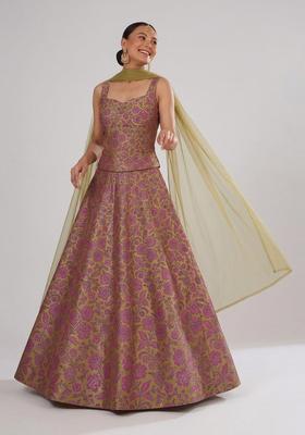 Peach PInk Silk Blend Lehenga Set