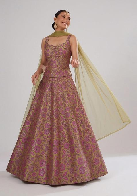 Peach PInk Silk Lehenga Set