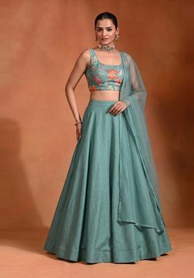 Sea Green Embroidered Organza Lehenga Set