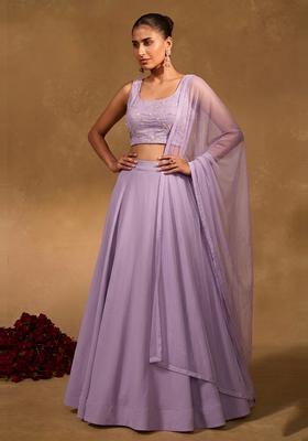Lavender Embroidered Chanderi Lehenga Set