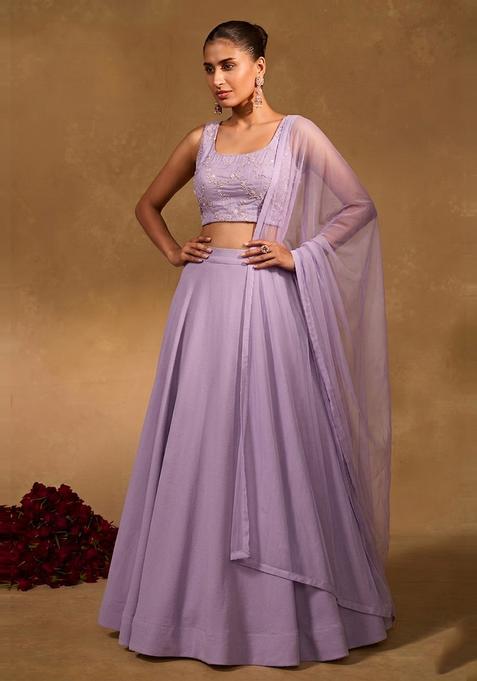 Lavender Embroidered Chanderi Lehenga Set