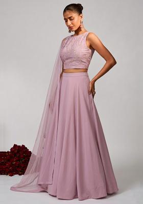 Pastel Pink Embroidered Chanderi Lehenga Set