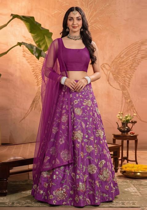 Magenta Printed Crepe Lehenga Set