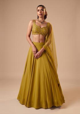 Olive Green Embroidered Organza Lehenga Set