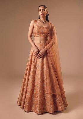 Rust Embroidered Organza Lehenga Set