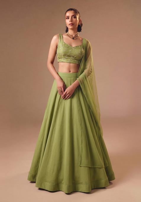 Green Embroidered Organza Lehenga Set