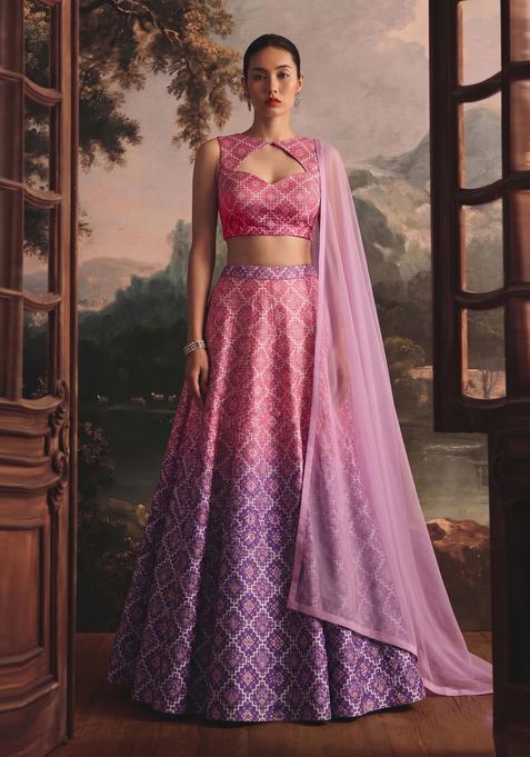 Multicolor Printed Silk Lehenga Set
