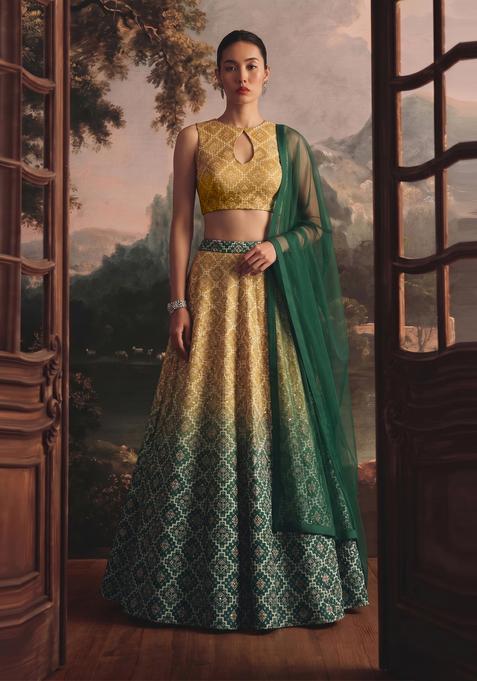 Multicolor Printed Silk Lehenga Set