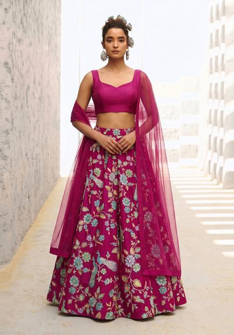 Magenta Printed Crepe Lehenga Set