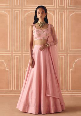 Soft Pink Embroidered Organza Lehenga Set