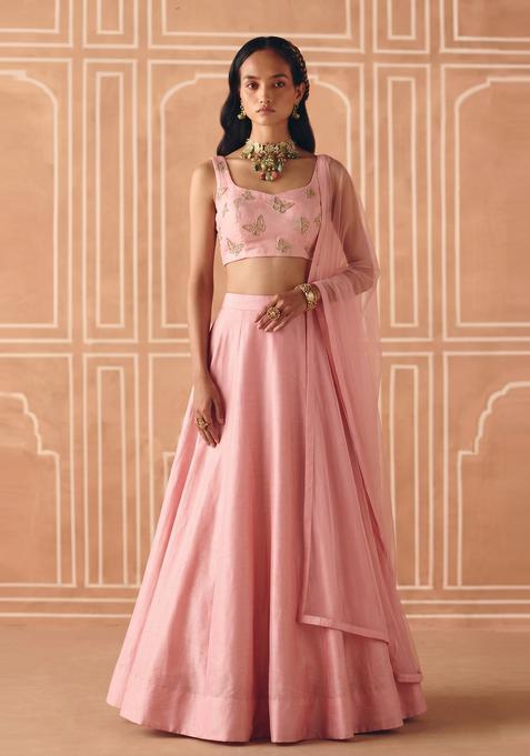 Soft Pink Embroidered Organza Lehenga Set