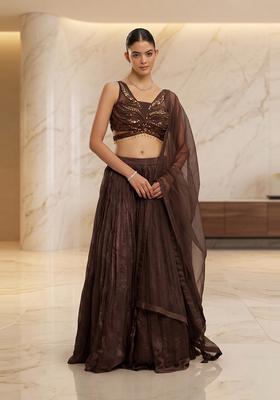 Dark Brown Handwork Lehenga Set