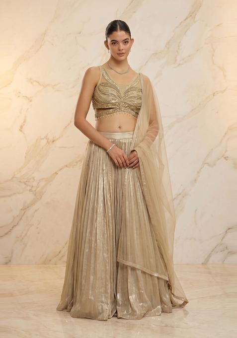 Beige Gold Handwork Lehenga Set