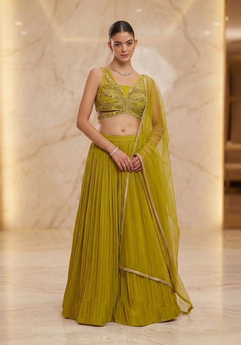 Lime Green Handwork Lehenga Set