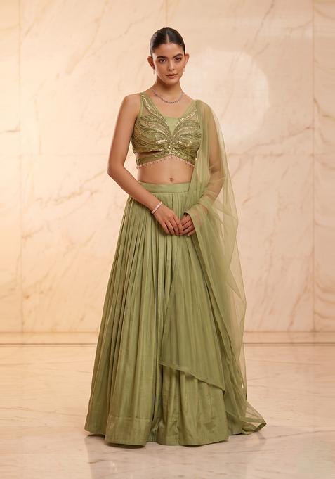 Olive Green Handwork Lehenga Set