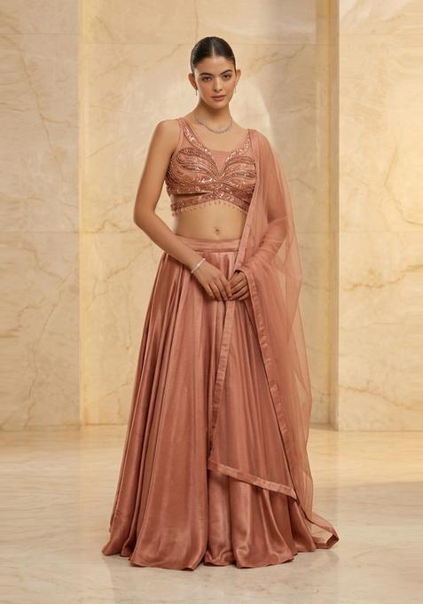 Peach Handwork Lehenga Set